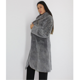 Cold grey shaved mink pat coat with hood