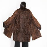 Astrakhan brown coat with brown mink collar
