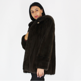 Colored Khaki mink jacket with hood