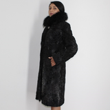 Astrakhan anthracite coat with fox collar