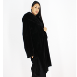 Black shaved mink coat with hood