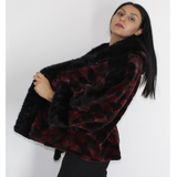 Shaved Black Bordeaux colored mink in pieces with hood and black mink in pieces trimming 