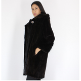 Ranch shaved mink pieces coat with hood and mink trimming
