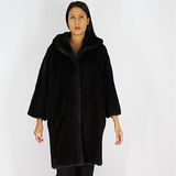 Ranch mink coat with hood