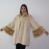 Pearl shaved mink coat with mink trimming