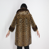 Ocelot coat with hood and mink trimming
