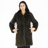 Colored Khaki mink ¾ coat