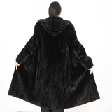 Black shaved mink pieces coat with hood