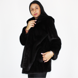 Black mink jacket with hood