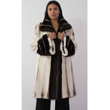 Brown-ivory mink coat with demi-buff trimming