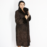 Astrakhan brown coat with brown mink trimming