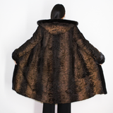 Astrakhan brown coat with hood and brown mink trimming