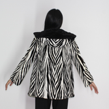 MI Black and white shaved mink pieces jacket with hood