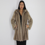 Silver grey mink ¾ coat with hood