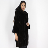 Ranch shaved mink pieces coat with hood and mink trimming