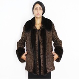 Astrakhan brown jacket with dark brown mink trimming