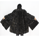 Grey-brown shaved mink pieces coat