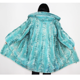 Turquoise shaved mink pieces coat with hood