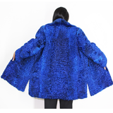 Astrakhan Colored blue electric ¾ coat with beaver collar