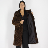 Demi-buff shaved mink pieces ¾ coat with hood