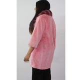 Colored shaved pink mink coat with chinchilla collar