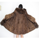 Astrakhan brown coat with hood and brown fox trimming