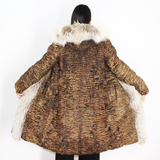 Astrakhan brown coat with hood and crystal fox trimming