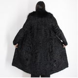 Astrakhan black coat with fox collar