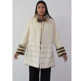 Pearl shaved mink ¾ coat with chinchilla trimming