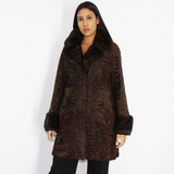 Astrakhan brown coat with brown mink collar
