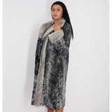 Astrakhan grey coat with sapphire mink trimming