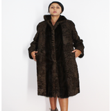 Astrakhan brown coat with brown mink trimming