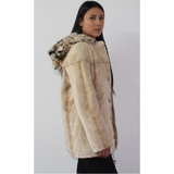 Sand Shaved mink jacket with lynx hood (pat)