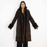 Astrakhan brown coat with brown mink trimming