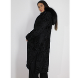 Astrakhan black coat with hood