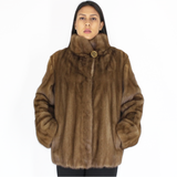 Dark pastel mink jacket with hood