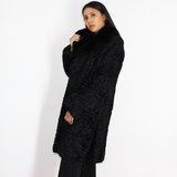 Astrakhan black coat with black mink collar