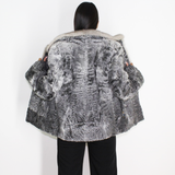 Astrakhan grey jacket with sapphire mink collar