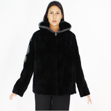 FI Colored black shaved nutria pieces with hood jacket