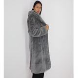 Cold grey shaved mink pat coat with hood