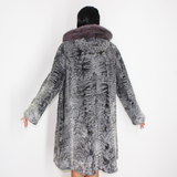 Astrakhan grey coat with silver grey mink trimming