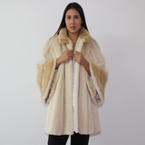 Pearl shaved mink coat with mink trimming