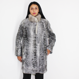 Astrakhan grey coat with sapphire mink collar
