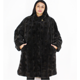 Grey-brown shaved mink pieces coat