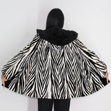 MI Black and white shaved mink pieces jacket with hood