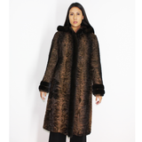 Astrakhan brown coat with hood and brown mink trimming