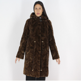 Demi-buff shaved mink pieces ¾ coat with hood