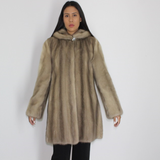 Silver grey mink ¾ coat with hood