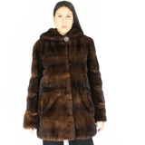 Demi-buff mink jacket with hood