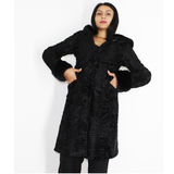 Astrakhan black coat with hood